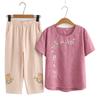 Roupas de Verão para Meia-idade e Idosos conjunto Algodão e Linho Manga Curta Estilo Ocidental Top Bordado de Verão da Vovó para Roupas de Idosos para Roupas de Verão da Mãe