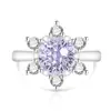 Anillo de Girasol con Piedras Preciosas de Colores de Venta Caliente en Transmisión en Vivo para Mujer, Chapado en Oro Real con Incrustación de Diamante de Alto Carbono, Anillo de Moda Único con Corte de Fuegos Artificiales