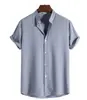 Camisa Nueva para Hombre de Color Sólido con Estampado 3D de Manga Corta, Cuello Alto Casual, Europea y Americana Transfronteriza de Aliexpress