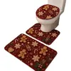 Alfombrillas de baño y suelo para inodoro con temática navideña transfronterizas, fundas para asiento de inodoro y alfombrillas de suelo en forma de U - un juego de tres alfombrillas de terciopelo, disponibles para envío directo