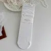 Meias Suxinaimin com Borda Franzida para Mulheres, Finas, Vazadas em Malha Respirável, Brancas, de Cano Médio, Estilo Slouch, para Primavera e Verão