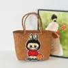 [Processamento Personalizado] Cesta de Vegetais Grande Capacidade Tecida com Palha Bolsa de Vime Manual Sacola Tote para Frutas Piquenique Vegetais
