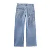 Primavera de 2026 Novo Estilo Moda Europeia e Americana Versátil Cintura Alta Emagrecedor Perna Reta Rasgado Jeans 0695012