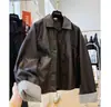 Chaqueta de cuero casual con solapa estilo coreano 2026 para mujer, súper elegante, parka corta única de alta gama para otoño