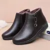 Zapatos de Mamá, Zapatos de Algodón, Terciopelo Cálido de Invierno para Adultos Mayores, Suela Plana Antideslizante, Zapatos de Otoño e Invierno para Mujeres de Mediana Edad, Zapatos de Cuero para Abuela y Personas Mayores