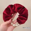 Goma Elástica para el Cabello Estilo Coreano con Perlas Rojas para Mujer, Cuerda de Pelo de Alta Gama para Moños y Coletas, Accesorio para el Cabello de Año Nuevo