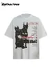Befearless Retrô Americano Lavado Doberman Gola Redonda Manga Curta Camiseta Masculina e Feminina Marca da Moda Top Solto Verão