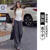 Pantalones de Lino Azul Marino de Pierna Ancha para Mujer, Nuevo Estilo Delgado de Verano 2026, Caída Suelta, Pantalones de Traje Rectos Estilo Old Money