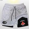 Explosiones Europeas y Americanas Verano Pantalones Cortos Dobles para Hombre Deportes Fitness Pantalones Cortos de Secado Rápido para Correr Casual Transpirable Pantalones de Entrenamiento