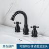 Grifo de Lavabo Dividido Dorado Cepillado Estilo Europeo Todo Cobre Doble Manija Tres Agujeros Agua Fría y Caliente Grifo de Lavabo