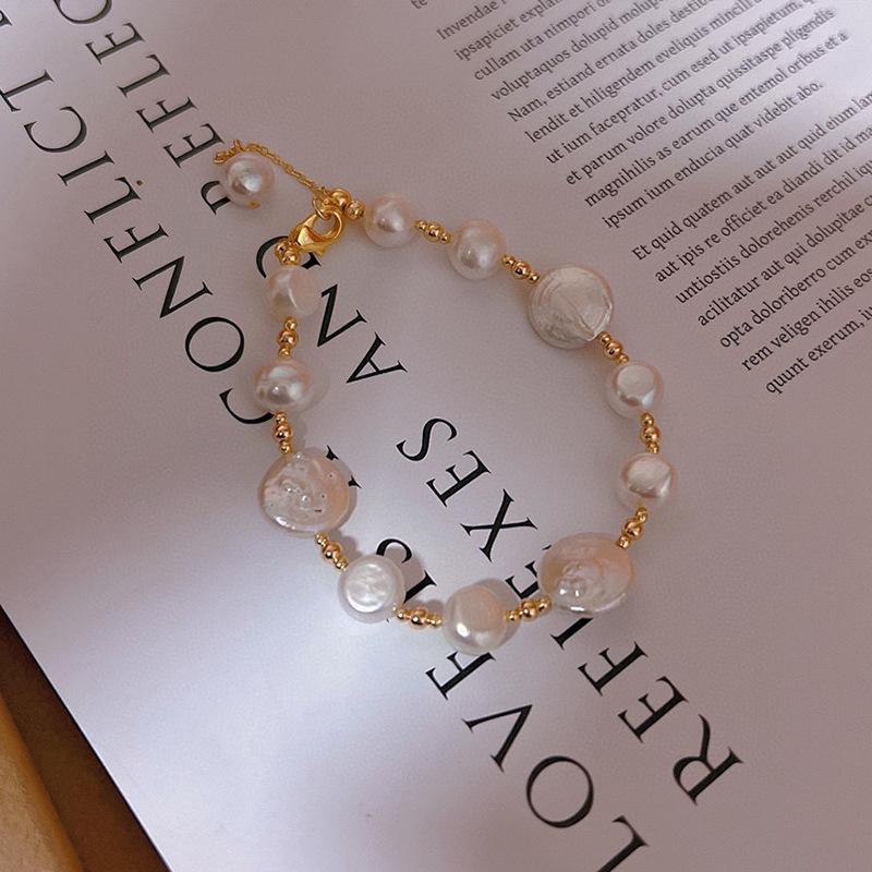 纽扣巴洛克手链14k注金小众设计高级感时尚简约天然淡水珍珠手链