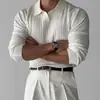 Primavera y Otoño para Hombre Versátil Color Sólido Hilo Elástico Cuello Solapa Jersey Delgado Polo Camiseta de Manga Larga Tejida de Moda para Hombre