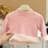 Nueva sudadera de forro polar estilo coreano con bordado de conejito para otoño e invierno para niñas, ropa infantil linda y a la moda