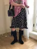 Falda Midi Versátil Reductora de Edad con Volantes, Cordones, Lunares Retro Estilo Coreano Nuevo para Primavera Temprana 2026 de Dongdaemun, Corea del Sur