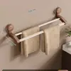 Ventosa Nogal Toallero Perchero de Almacenamiento Montado en la Pared para Baño sin Perforaciones Barra para Colgar Toallas Toallero de Baño