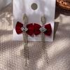 Pendientes de plata 925 con forma de estrella de Internet, con lazo de terciopelo rojo, para novia, con perlas, para mujer.