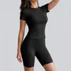 Juyitang - Camiseta de yoga de verano de manga corta para mujer, fina, de secado rápido, transpirable, ajustada, para correr y fitness