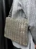 2025 Bolso de Mano de Hierro Tejido a Mano Brillante Plateado de Gama Alta Bolso para Teléfono Móvil Correa Larga para el Hombro Bolso de Hombro Único Cruzado