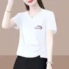 2026 Nuevo Estilo de Comercio Exterior Ropa para Mamá Camiseta de Manga Corta con Cuello en V para Mujer, Talla Grande Holgada, Oculta el Vientre y Disimula la Grasa, Te Hace Ver Más Delgada, Diseño Irregular