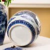 Nuevo jarrón de cerámica azul y blanco estilo chino, juego de tarros de almacenamiento para arreglos florales, para sala de estar, recibidor, estudio, decoración de sala de té