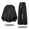 Nuevo conjunto de dos piezas para hombre de otoño, sudadera sintética con cuello tipo polo, pantalones jogger anchos y fluidos, casual y elegante