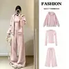 Conjunto Completo Estilo Coreano Chic de Principios de Otoño OOTD Conjunto Sudadera con Capucha Rosa Chaqueta Conjunto de Ropa Deportiva Casual para Mujeres
