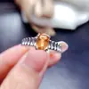 Anillo de Citrino Natural Popular al por Mayor de Fábrica con Incrustación de Plata S925 Piedra Principal 5*7 Joyería de Lujo Venta Directa de Fábrica