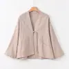 Casaco Feminino Lu Yu An Di 2026 Outono Novo Estilo Chinês, Peça de Roupa Externa Nova Estilo Nacional de Botão Único com Design Elegante em Algodão e Linho