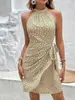 Moda de Verano Transfronteriza para Mujer Amazon Europea y Americana 2025 Halter Cremallera Sin Mangas Floral Volantes Vestido Corto Chica Caliente