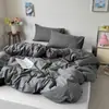 Estilo INS color sólido algodón puro algodón lavado artículo individual funda de edredón funda de edredón 100% algodón juego de tres piezas estudiante doble juego de tres piezas ropa de cama