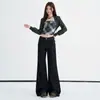Naranja Juvenil # Jeans acampanados lavados para mujer, elegantes y a la moda, de cintura alta, corte ajustado, elásticos, adelgazantes, versátiles, pantalones de largo completo