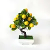 Planta en maceta de árbol frutal artificial de 17 ramas para decoración de mostrador de sala de estar, bonsái de fruta de la fortuna, maceta de planta verde de escritorio para Año Nuevo