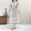Outono 2024 Novo Estilo Pastoral Mori Retro Costura de Renda Solto Casual Emagrecedor Cadarço Cintura Vestido
