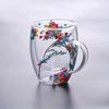 Vaso de vidrio de doble capa de alto valor con flor seca real, vaso para beber doméstico resistente al calor con asa, vaso para leche, taza de té, taza de café