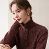 Estilo Old Money Cuello Alto Manga Larga Botones a Mitad de la Placa Puño Dividido Suéter de Lana Engrosado Punto Cachemir para Mujer Otoño/Invierno 2026