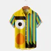 Camisa Masculina de Verão Listrada Estampada de Manga Curta Quatro Lados Moda Jovem Fashionável Fresca e Confortável Camisa Masculina Versátil