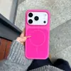 Capa de Celular Magnética de Círculo Fino Duas Cores com Furo Grande Adequada para Apple 17Promax Laranja 17 Tendência 16 Silicone Líquido 13