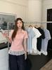 Tamanho grande Camiseta Casual de Manga Curta com Gola Polo Feminina Verão Renda Laço Camiseta menina gordinha Cobrindo Carne Top Slim