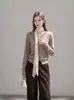 Cardigan de Tricô Gola Redonda Manga Longa Corte Reto Estilo Suave 2026 Novo Estilo 8141