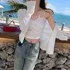 Cárdigan ligero con protección solar para mujer, chaqueta de punto de seda helada, prenda exterior de verano, top modelo nuevo 2023, camisa blanca para aire acondicionado