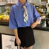 Camisa Blanca de Manga Corta Estilo Preppy con Cuello, Nueva de Verano, Top Chic Holgado, Camisa JK a Cuadros Delgada para Mujer