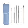 Limpieza de oídos cuidado personal acero inoxidable nuevo portátil resorte espiral con bobina 6 piezas bolsa de cuero cucharilla para oídos excavación
