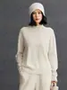 Nuevo suéter de punto versátil casual de manga larga para mujer otoño e invierno, 100% cachemir, corte holgado, corte entallado, cuello semi-alto