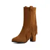 Botas de Caña Corta con Borlas Nueva Llegada Botas Comercio Exterior Botas de Tacón Alto Botas Gruesas para Mujer Estilo Británico Otoño e Invierno Amazon 3352 Negro Marrón