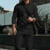 Novo terno casual masculino ao ar livre Amazon transfronteiriço waffle europeu e americano com capuz cor sólida calça de manga comprida terno