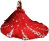 Vestido de Noiva de Renda Off-shoulder com Cauda Vestido de Festa de Aniversário Cerimônia Adulto Vestido de Princesa Vestido Floral Tridimensional