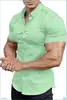 2026 Camisa de Manga Corta de Color Sólido de Verano para Hombre, Transpirable, Ajuste Delgado, para Músculo, Ropa Casual para Hombre, Transfronteriza Europea y Americana
