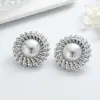 Pendientes de Botón Geométricos Retro de ABS con Perlas de Imitación, Pendientes Metálicos de Alta Gama para Mujer, Pendientes Sencillos y Versátiles para el Día a Día con Estilo Elegante