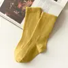 Calcetines Infantiles de Algodón de Fibra Larga en Stock, de Media Pantorrilla con Borde Acanalado, Color Sólido, Cómodos Calcetines Holgados, Calcetines Infantiles para Todas las Estaciones