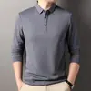 Camisa Polo para Hombre Live de Negocios Casual para Edad Media Primavera y Otoño Top para Hombre de Color Sólido Cuello Solapa Manga Larga Camiseta de Lana Moderna